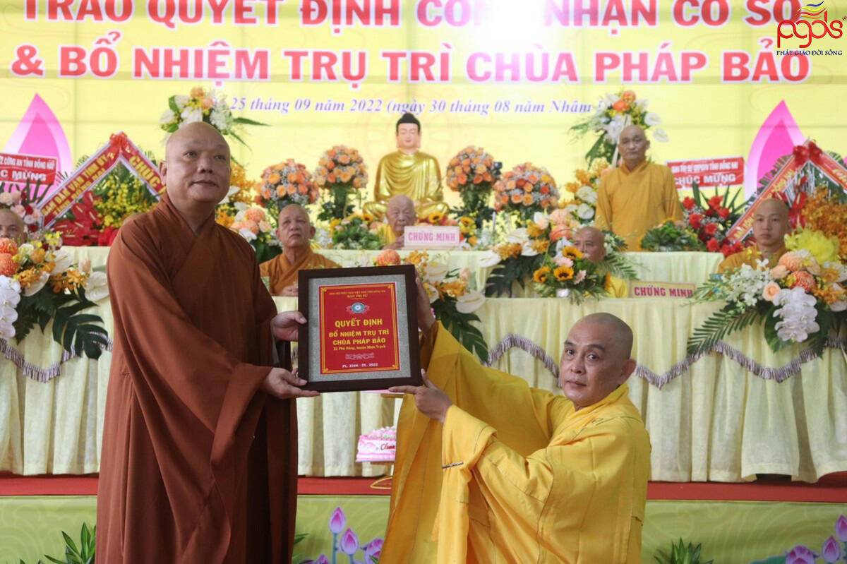Đồng Nai: Lễ công bố và trao quyết định Bổ nhiệm Trụ trì chùa Pháp Bảo, huyện Nhơn Trạch