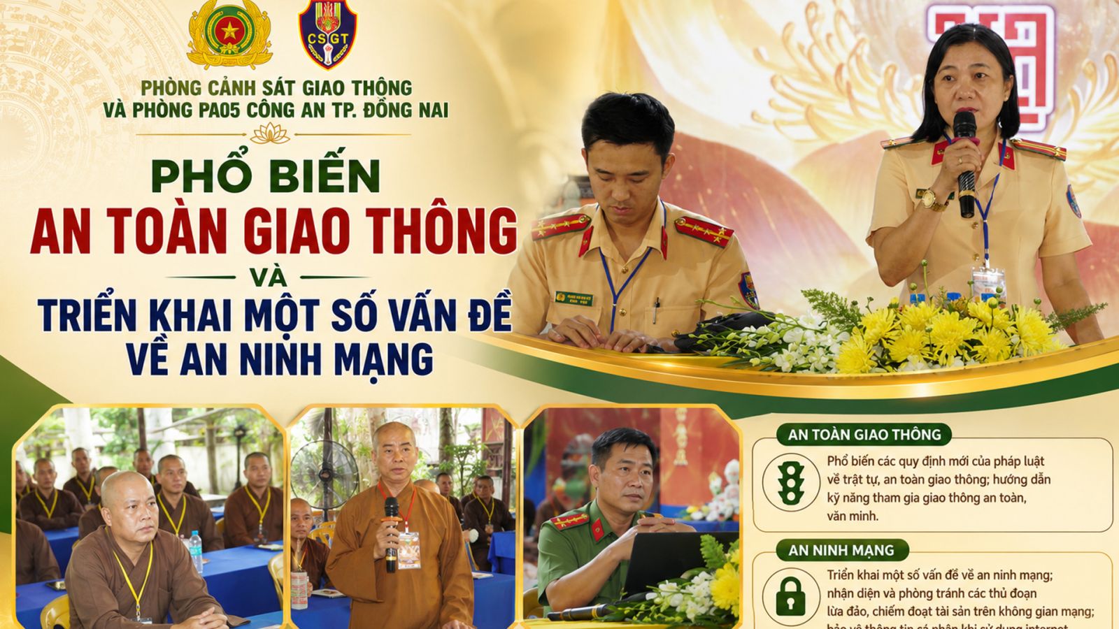 TP. Đồng Nai: Phòng Cảnh sát Giao thông và Phòng PA05 Công an Thành phố phổ biến an toàn giao thông và các vấn đề về an ninh mạng tại Hạ trường Phật giáo khu vực IV – Thiền viện Viên Giác