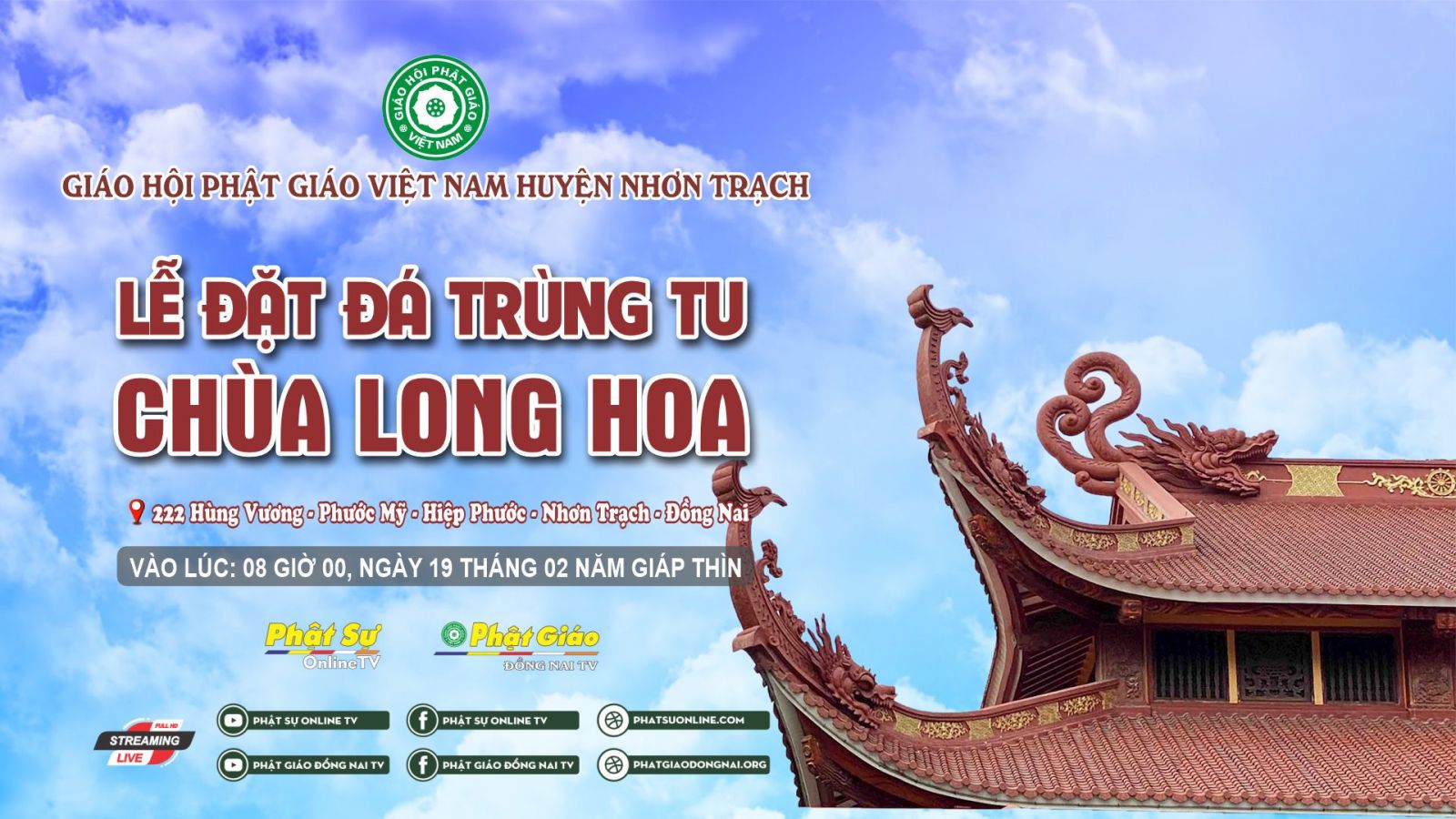 Trực tiếp: Trang nghiêm lễ đặt đá trùng tu Chùa Long Hoa - huyện Nhơn Trạch, Đồng Nai