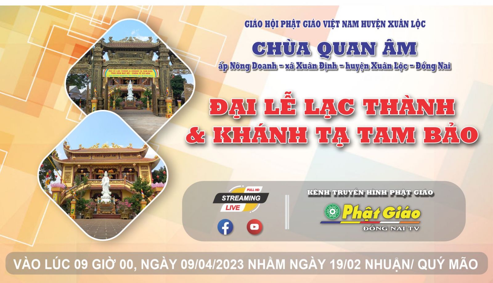 Trực tiếp: Đại lễ Lạc Thành & Khánh Tạ Tam Bảo || Chùa Quan Âm - Xuân Lộc - Đồng Nai